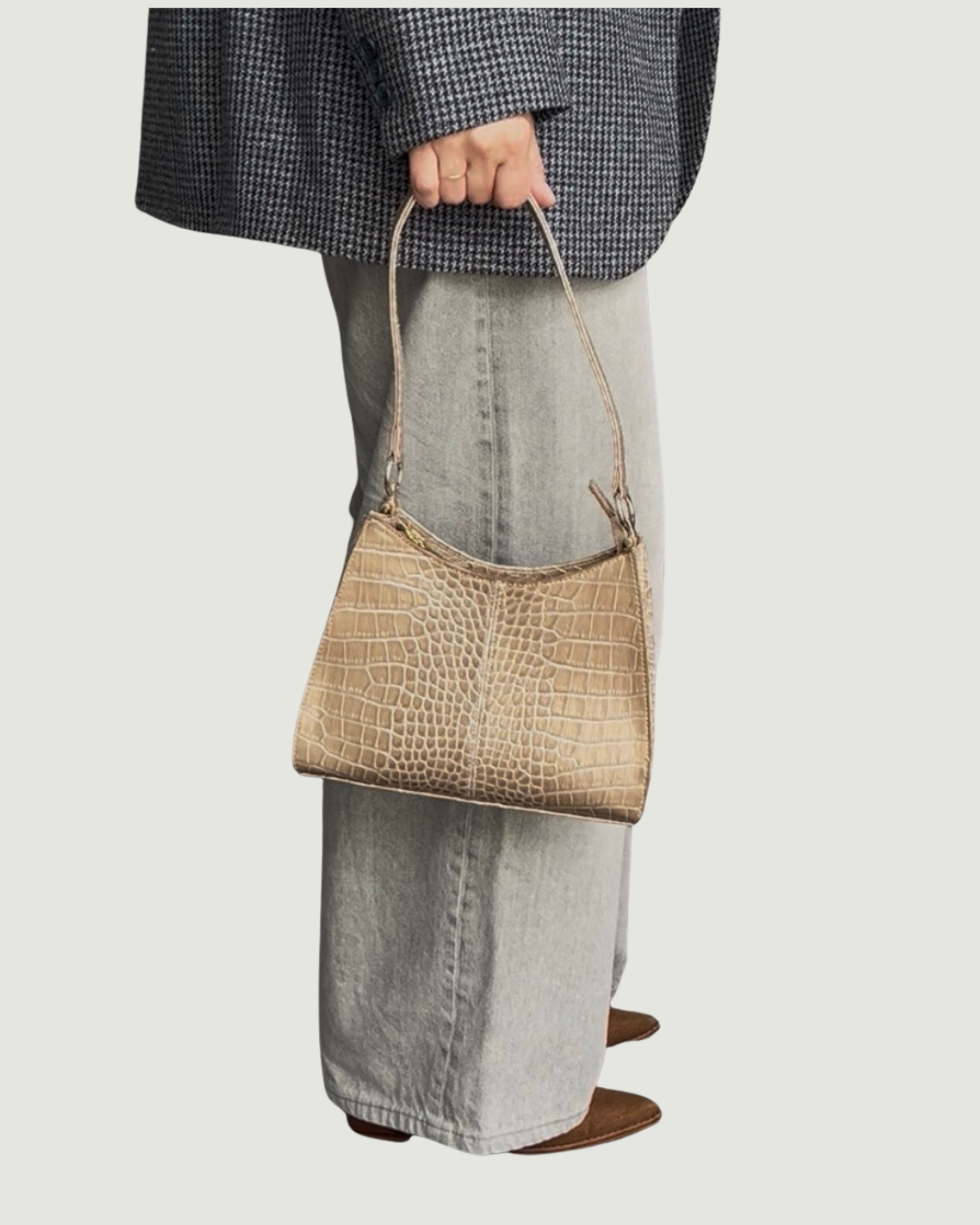 Faux Crocodile Top-Handle Shoulder Bag