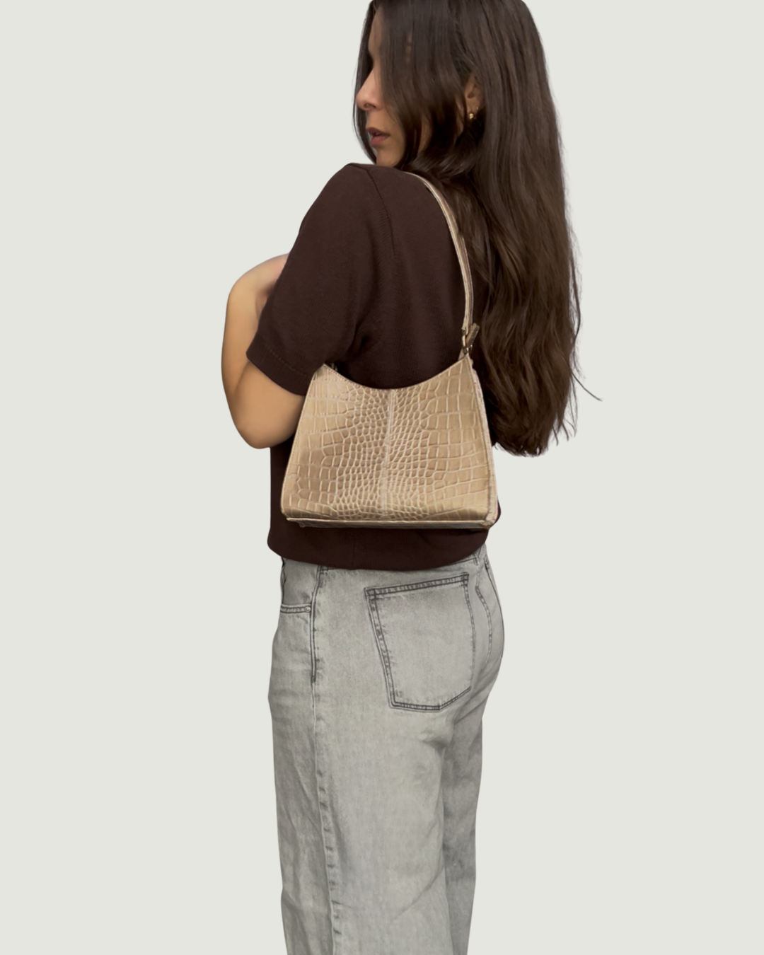 Faux Crocodile Top-Handle Shoulder Bag